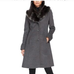 Ralph Lauren Gray Trench Coat with Faux Fur Collar